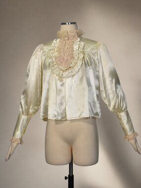 Vintage 70s Satin Blouse Top Ruffles Lace Illusions Show Costume XS